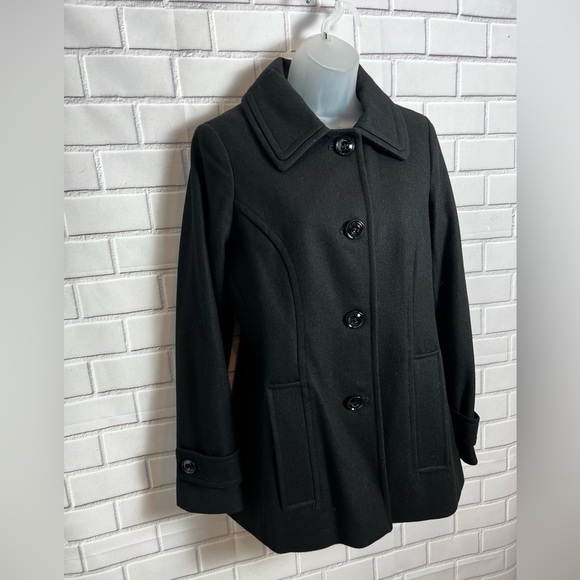 LONDON FOG Women's Classic Single Breasted Wool Coat/black size M - Picture 7 of 9